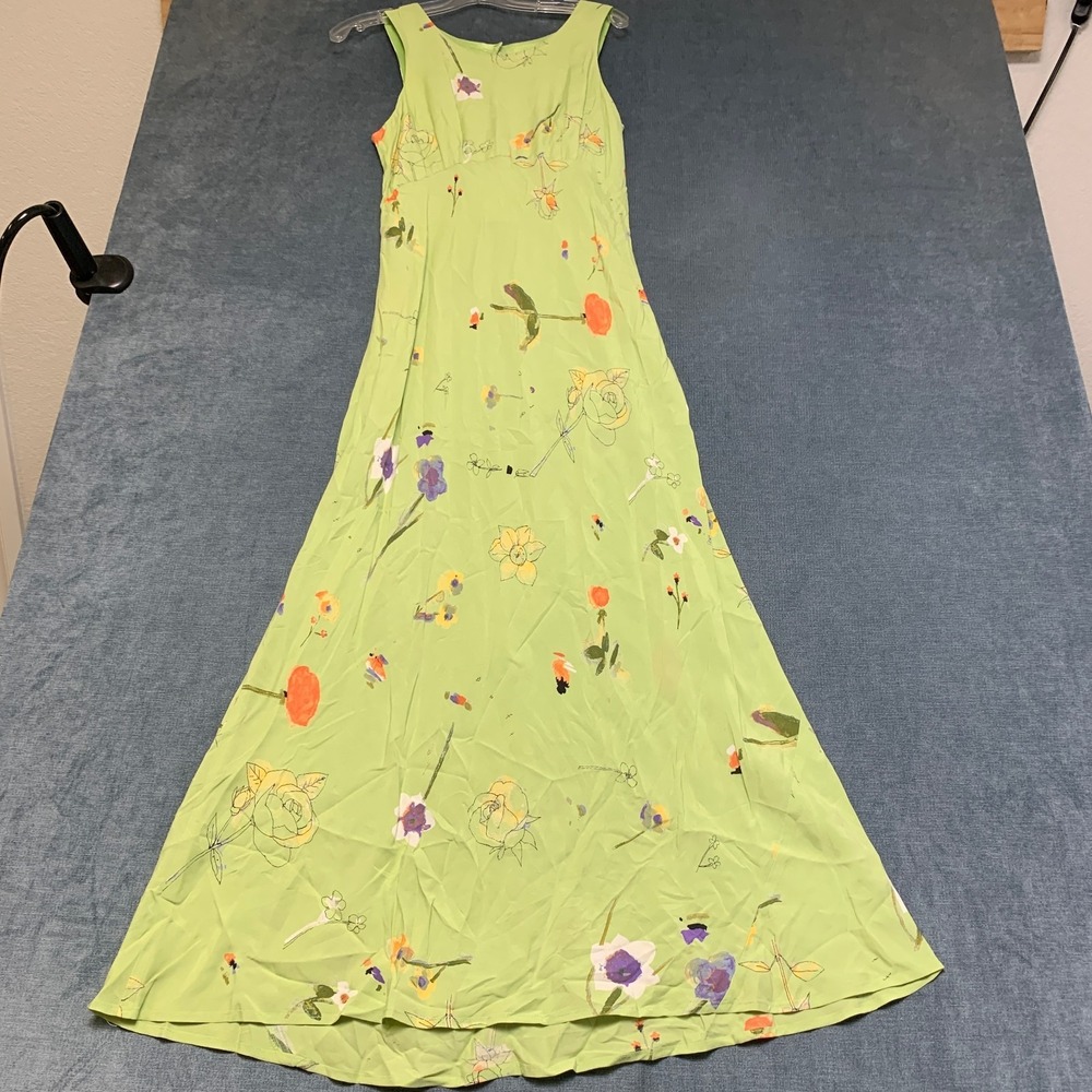 Be Smart A Line Maxi Dress Womens 7/8 Green Floral Sleeveless Outdoor Round Neck